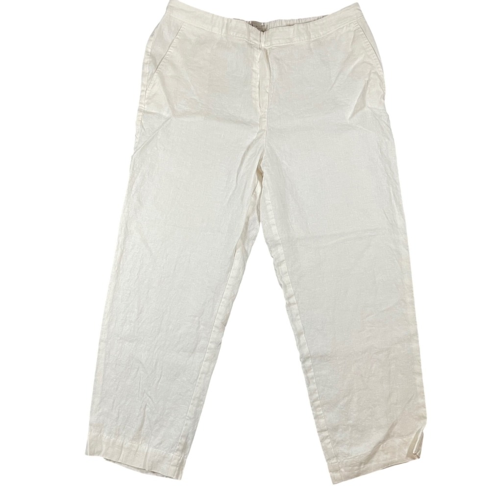 Chicos Linen Straight Leg Pants White Size 2 (US Large) Elastic Waist Minimalist